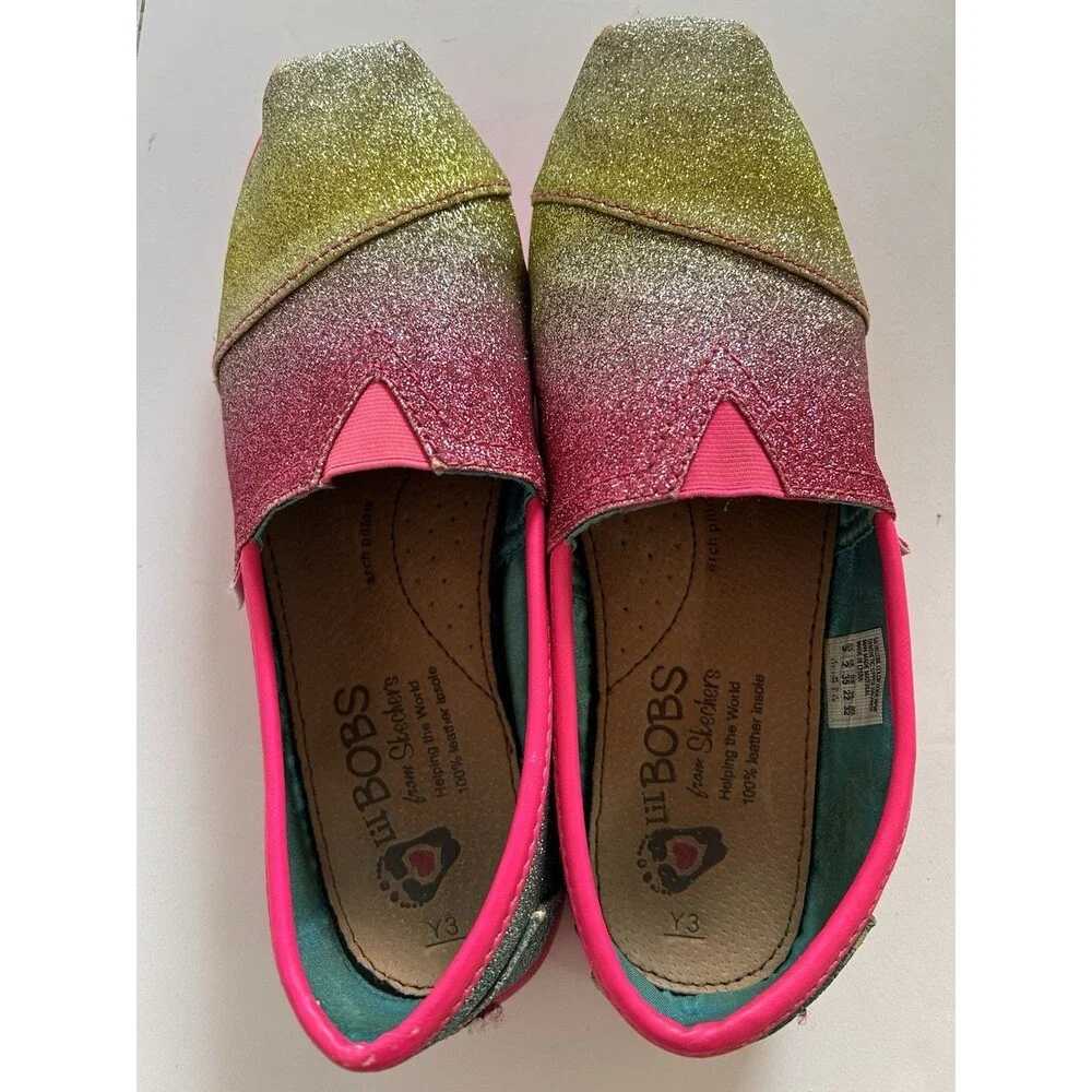 Skechers BOBS Glitter Bug Slip On Shoes Big Kid Sz 3 Sparkle Comfort Flats Pink